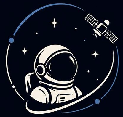 Emblema oficial de AeroGlobETec: astronauta rodeado por una órbita y un satélite